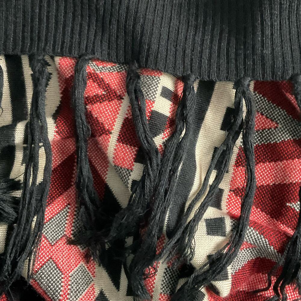 JEALOUS TOMATO Tribal Cardigan Sweater  Fringe Southwestern Aztec Black sz L Art - Picture 9 of 11